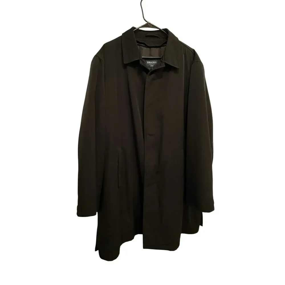 Brooks Brothers 346 Men's XL Black Car Coat Wool Blend Lined Hidden Button Coat